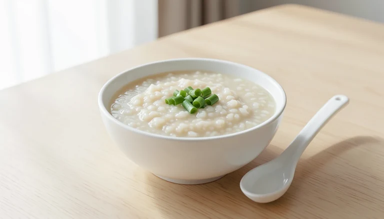 AI illustration of a bowl of rice congee with scallions