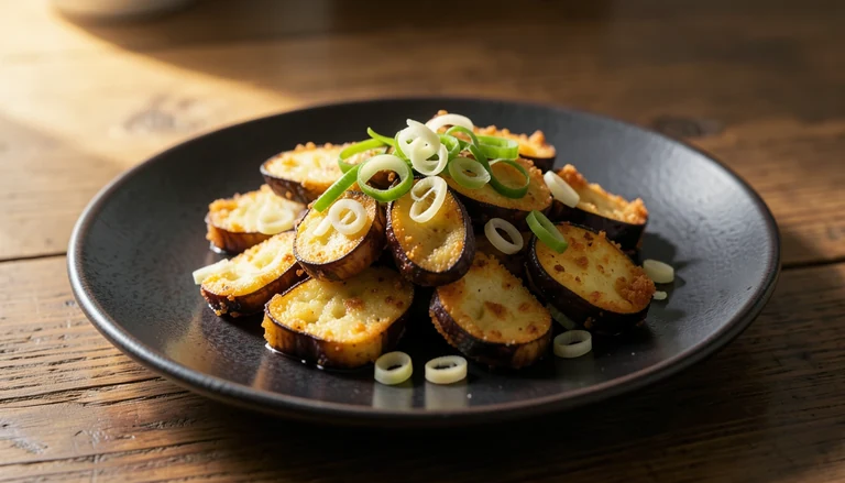 AI illustration of crisp eggplant with garlic, chili and scallion