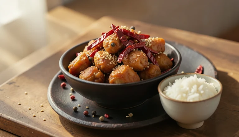 AI illustration of Sichuan chicken heaped with dried chilies