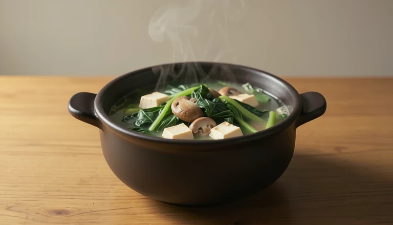 AI illustration of a pot of Taiwanese-style hot soup with vegetables and tofu