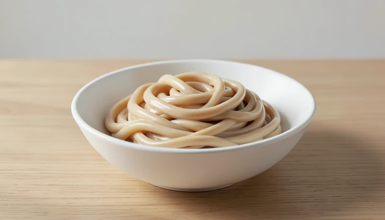 AI illustration of Generic editorial illustration of cooked noodles with sesame sauce.
