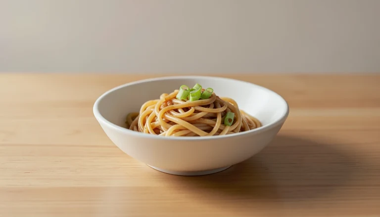AI illustration of cooked noodles with green scallion pieces