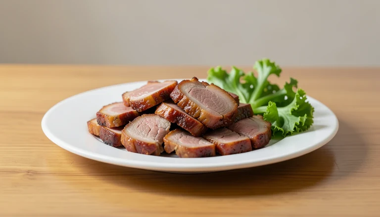 AI illustration of roasted pork slices with glossy brown edges