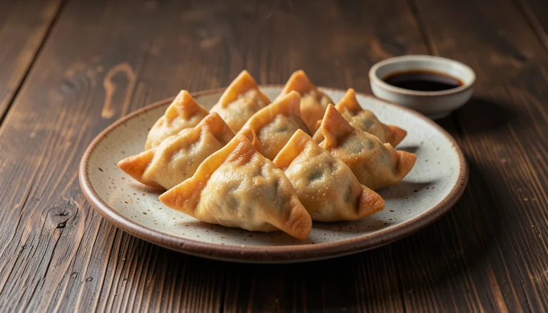 AI illustration of fried pot stickers with a golden crust
