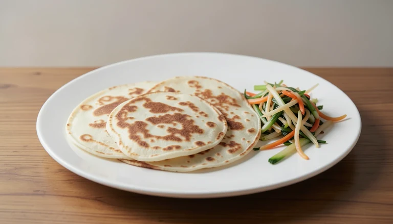 AI illustration of thin pancakes beside shredded vegetables