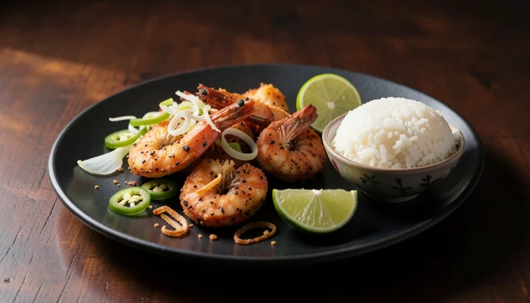 AI illustration of crispy salt-and-pepper shrimp with chili and garlic
