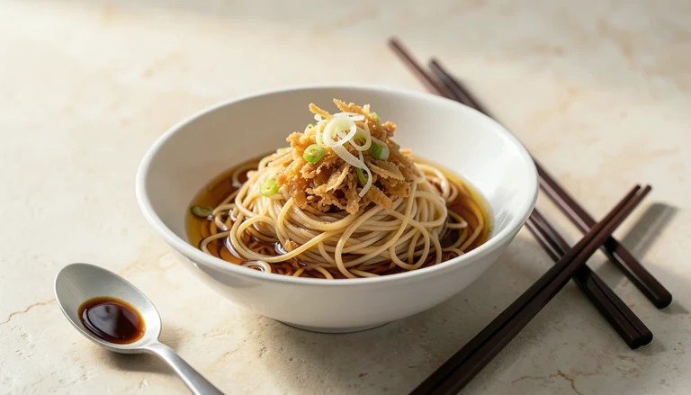 AI illustration of thin noodles in scallion oil with fried scallion