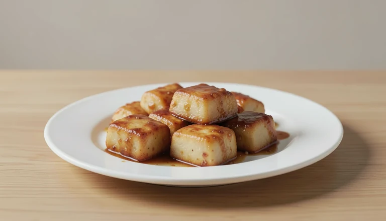 AI illustration of Generated food illustration of General Tso tofu.
