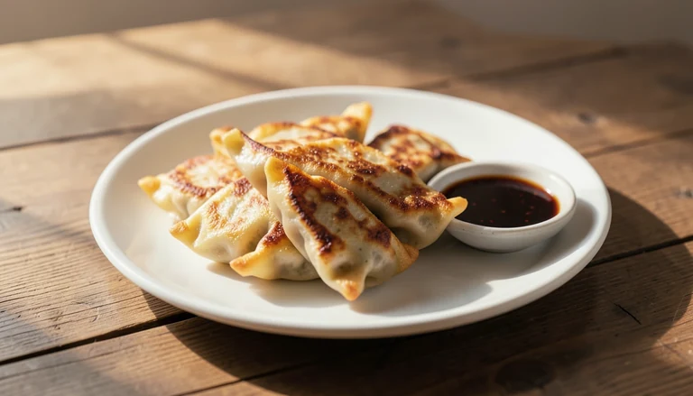 AI illustration of a small plate of pan-fried dumplings