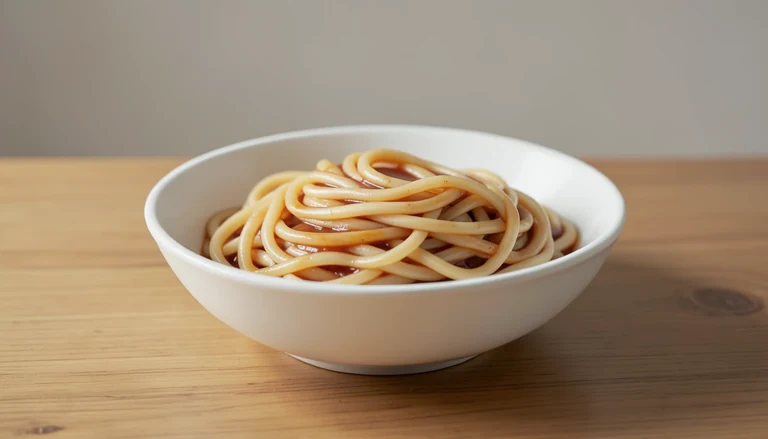 AI illustration of Generic editorial illustration of cooked Beijing noodles with bean sauce.