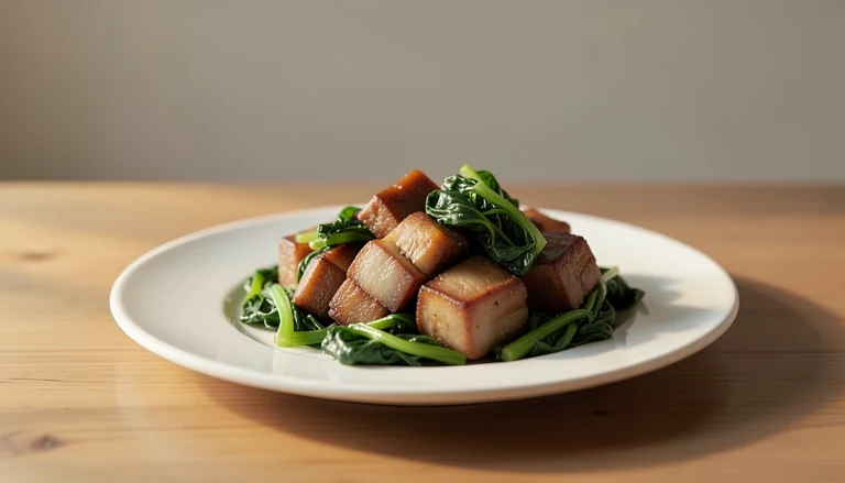 AI illustration of cooked pork pieces with glossy brown sauce