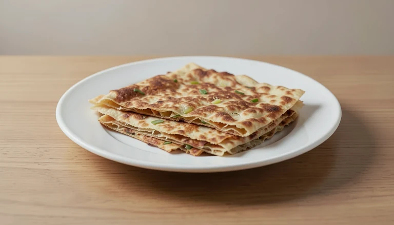 AI illustration of Generic editorial illustration of a cooked scallion pancake.