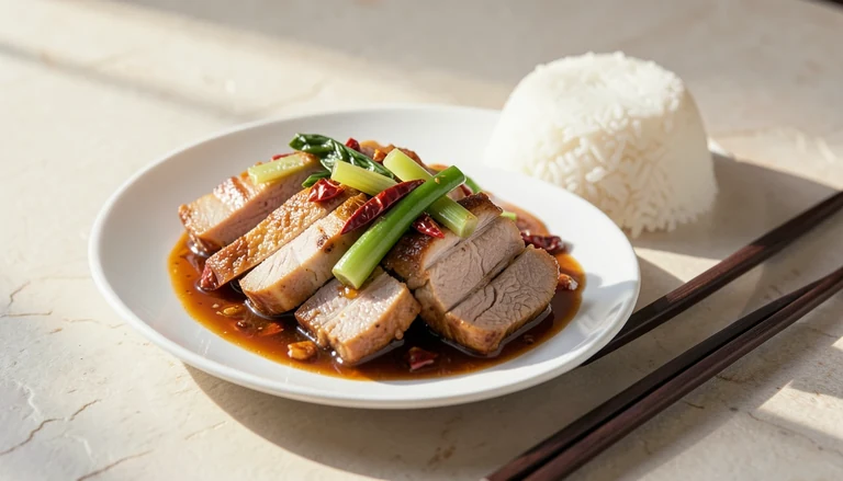 AI illustration of twice-cooked pork with leek and chili