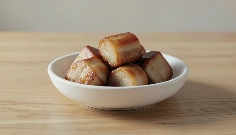 AI illustration of Generic illustration of cooked braised pork-belly pieces.
