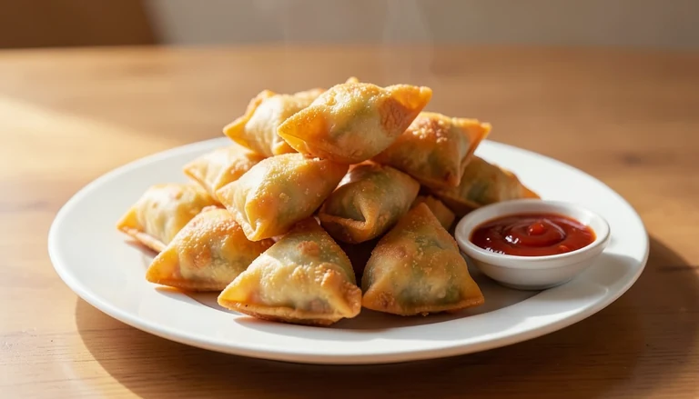 AI illustration of golden fried crab puffs on a plate