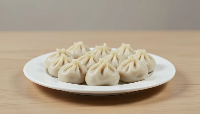 AI illustration of Illustration of intact closed dumplings on a plain plate.
